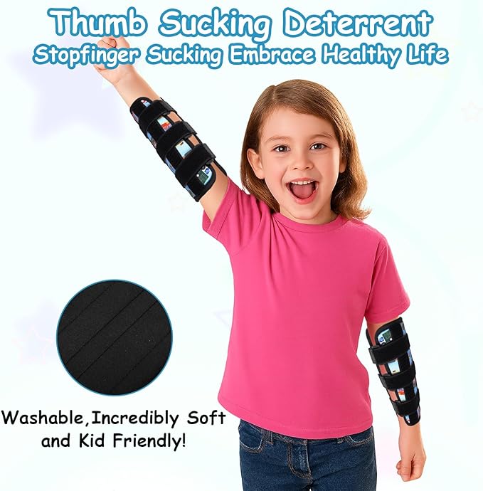 2 PCS Thumb Sucking Deterrent, Sky Blue Cars Thumb Guard for Kids Toddlers Nail Biting Treatment, Anti Nose Picking, Scratching Face, Elbow Immobilizer for Boys Girls, Finger Sucking Prevention