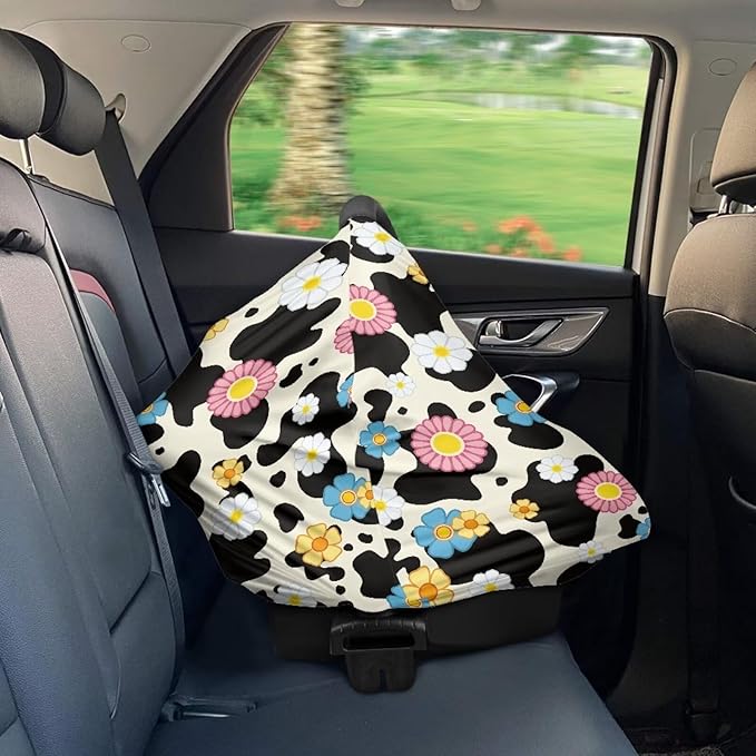 LedBack Floral Stretchy Car Seat Cover for Babies,Nursing Cover Breastfeeding Cover,Soft Breathable Cow Print Baby Carseat Canopy Nursing Breastfeeding Cover