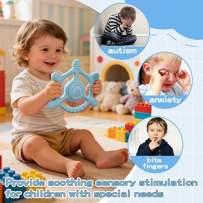 Sensory Chew Necklaces Vibrating teether for Kids - Chewelry Chew Toys for Autism, ADHD & Sensory Needs, BPA-Free Teething Relief & Anxiety Fidget (Blue)