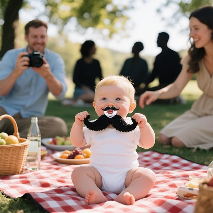 Funny Baby Pacifiers,Mustache Pacifier for Babies 0-36 Months Mustache Binkies Funny Mustache Pacifiers for Boys and Girls BPA Free (4 Packs)