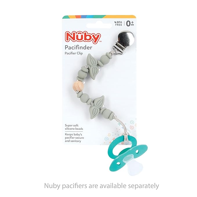 Nuby Pacifinder Silicone Pacifier Clip - Baby Pacifier Holder Clip with Convenient Hook Loop - Mustache