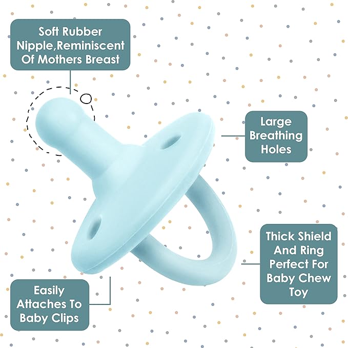 Sweet Child Pacifiers 0-18 Months, Set of 6 Ultra-Light Silicone Binkies with Collapsible Handle & 3 Air Holes for Added Safety, Best Newborn Pacifiers for Baby Boys Or Girls
