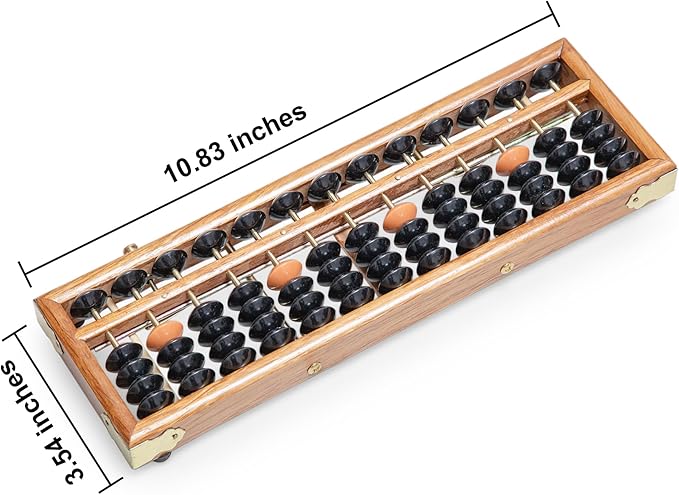 Black long Di fang Wooden Abacus - Professional 13 Column Soroban - 10.83 Inches (27.5 Centimeters) - Calculator with Reset Button - Made