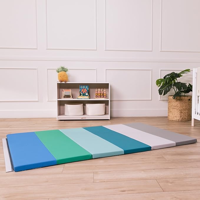 ECR4Kids SoftZone 6-Section Rainbow Runway Activity Mat, Folding Playmat, Contemporary