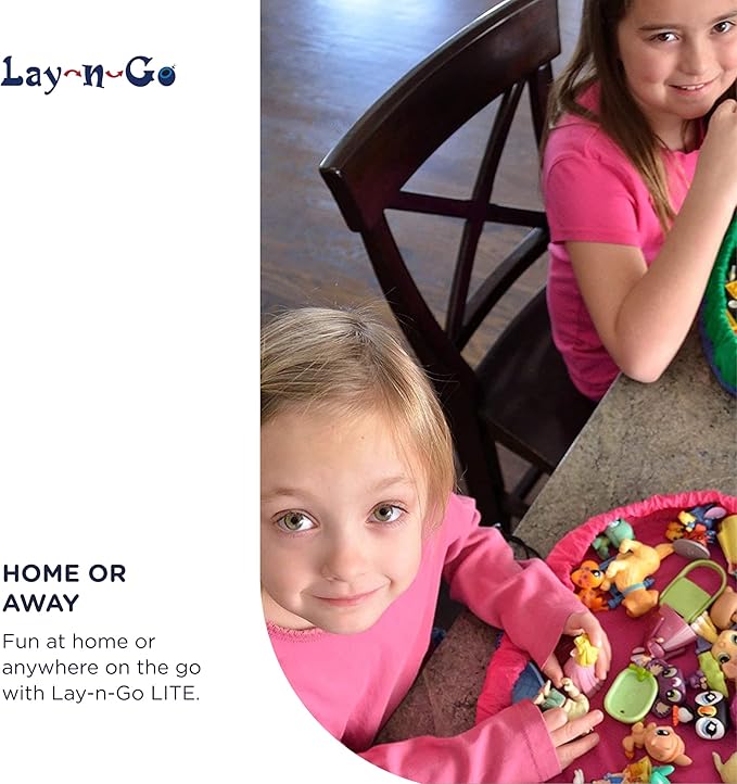 Lay-n-Go Layflat Portable Drawstring Cinch Storage Toy & Mini Figures Organizer & Play Mat, Mesh Pockets, Home & Travel, Kids & Toddlers Playdates, 2 Straps for Backpack, Durable, Machine Washable