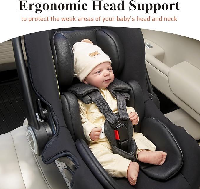 Innokids Infant Car Seat Insert, Baby Head Body Supports for Newborn, Soft and Padded, Detachable Head and Side Support for Carseats, Strollers, Swings (Black)
