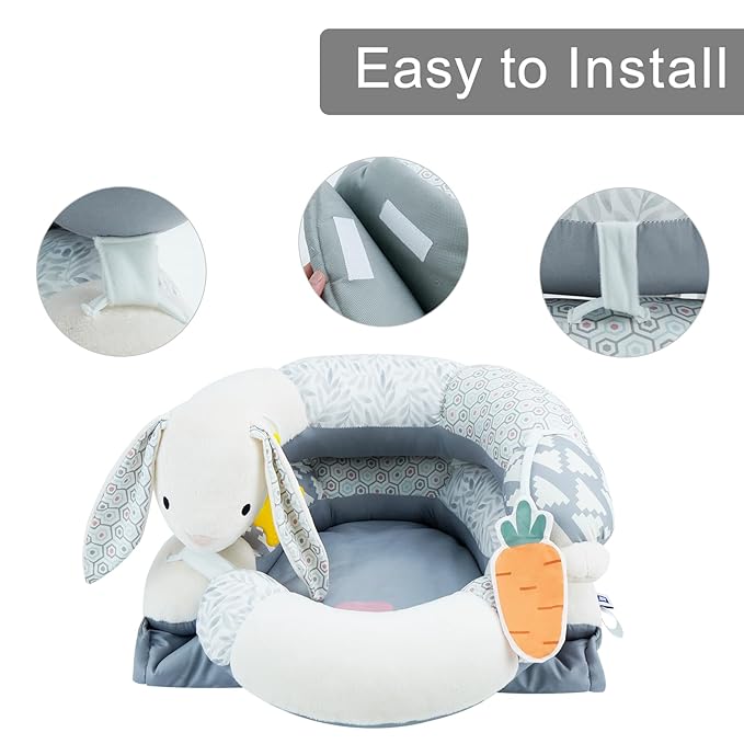 Lovvie & Joy 2-in-1 Tummy Time Mat & Seated Support Pillow,Baby Tummy Time Pillow Support for Newborns and Older Babies,with Detachable Support Pillow and Toys Rabbit