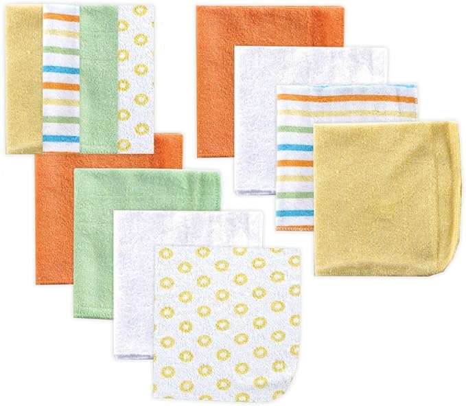 Luvable Friends Unisex Baby Cotton Rich Washcloths, Yellow Stripe, One Size