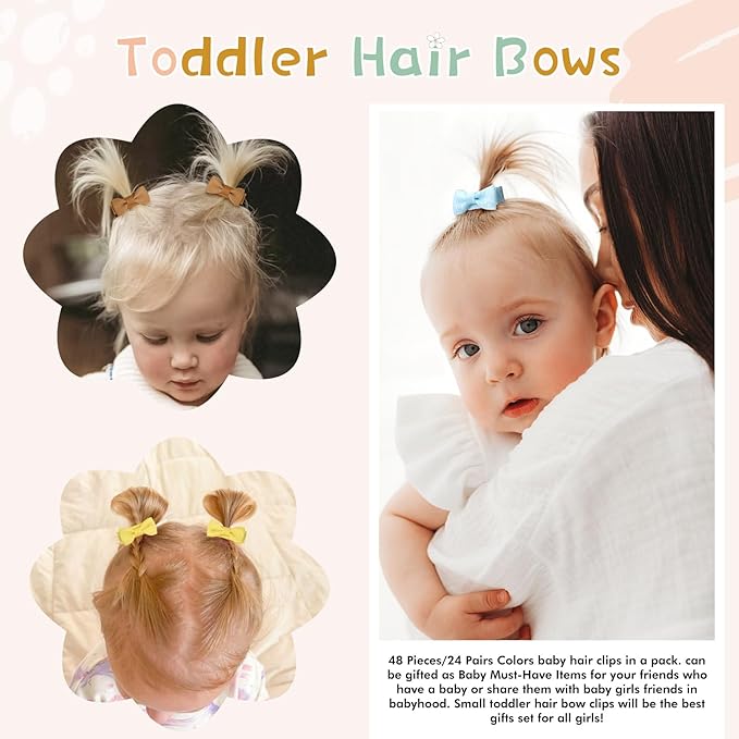 48PCS 2inch OAOLEER Girls Hair Clips and Pins - Fully Lined Bows Alligator Clips for Infants and Toddlers, 24 Colors in Pairs (Style B-48pcs)