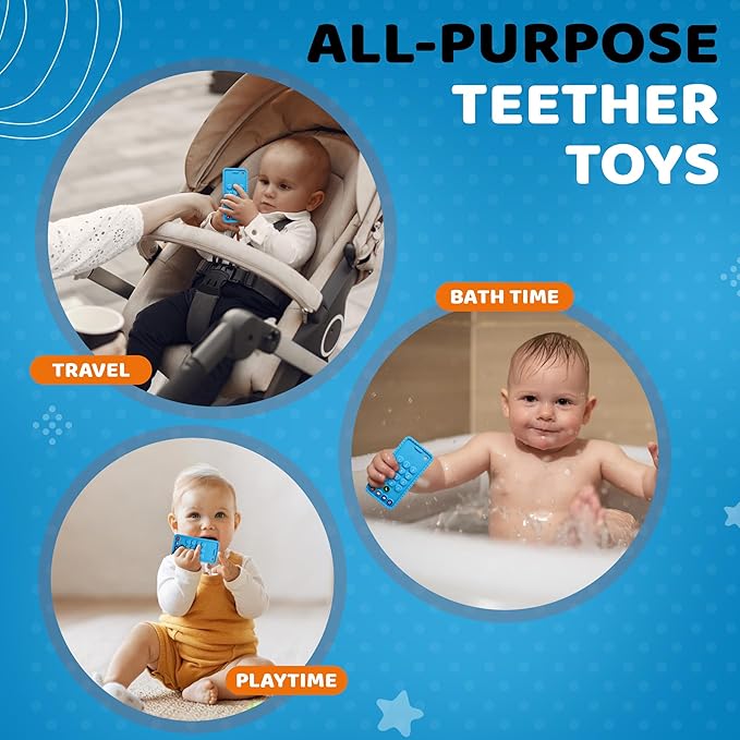 Baby Cellphone Teether: Soft BPA Free Teething Toy, Provides Relief for Your Little one While They are Teething. Gum Relief. Chew Toys (Blue)