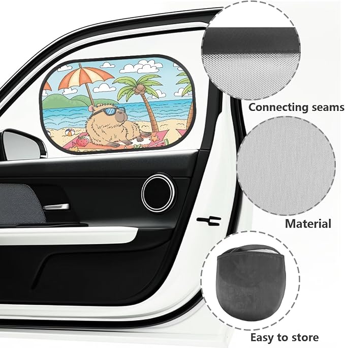 Bulopur Cute Capybare Car Shades Back Windows Baby 2 Pack Easy to Install Car Sun Shade Side Window Cute Design UV Protection Breathable for Most Vehicle, SUV, Truck, Cars