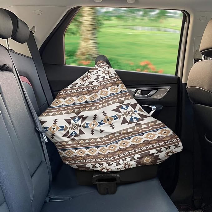 Binienty Light Brown Tribal Geometric Car Seat Cover for Babies, Breathable Breastfeeding Scarf for Moms, Extra Soft and Stretchy Nursing Covers for Boys Girls