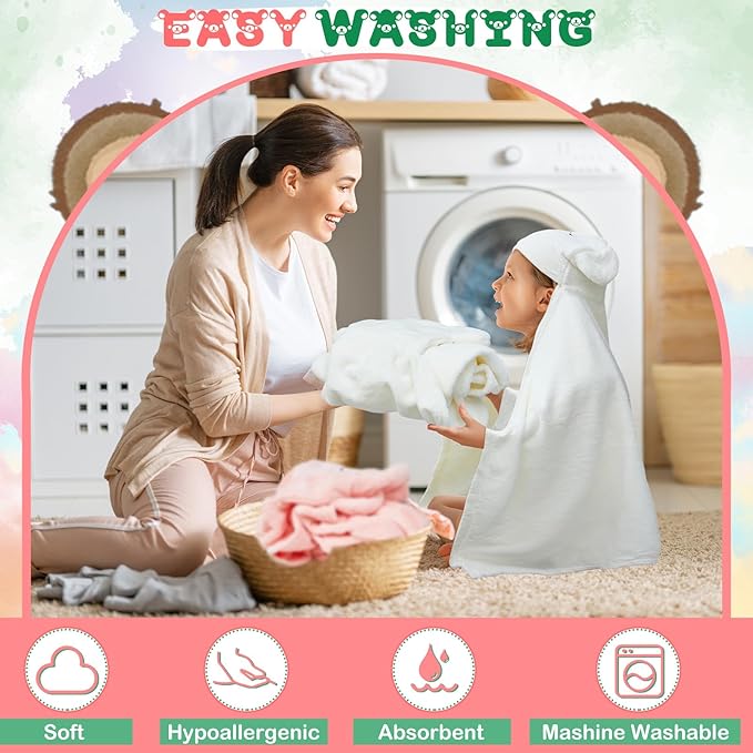 Xtinmee Toddler Bath Towels Hooded for Kid 0-5 Year 28 x 47 Inch Absorbent Baby Hooded Towel with Bear Ears Large Boys Girls Infant Towels Bathrobe Shower Blanket(Vivid Color,4 Pcs)