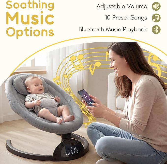 Baby Swings for Infants, Portable Baby Swing for Indoor and Outdoor, Bluetooth Baby Swing with Music Speaker, 5 Point Harness Belt, 5 Speeds and Timing