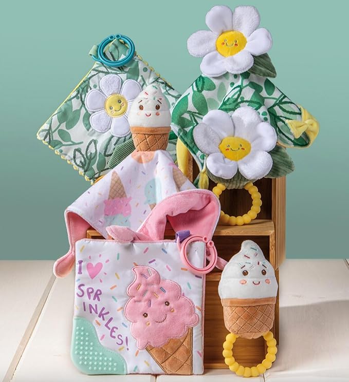 Mary Meyer Sweet Soothie Crinkle Teether Toy with Baby Paper and Squeaker, 6 x 6-Inches, Sprinkles Ice Cream