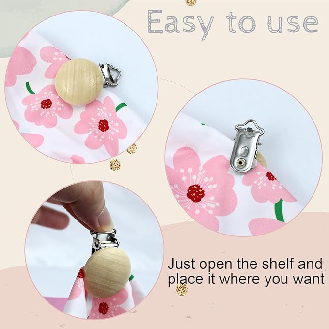 16 Pieces Wood Pacifier Clips Teething Grasping Toy Suspender Clips Natural Beech Wood Pacifier Clip Holder Charm DIY Pacifier Clips Chain Accessories
