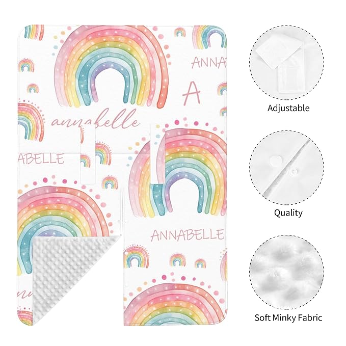 Personalized Baby Car Seat Cover Custom Name CarSeat Canopy Customized Rainbow Newborn Nursing Breastfeeding Cover Minky Baby Blanket Infant Car Seat Canopies for Baby Girls Boys