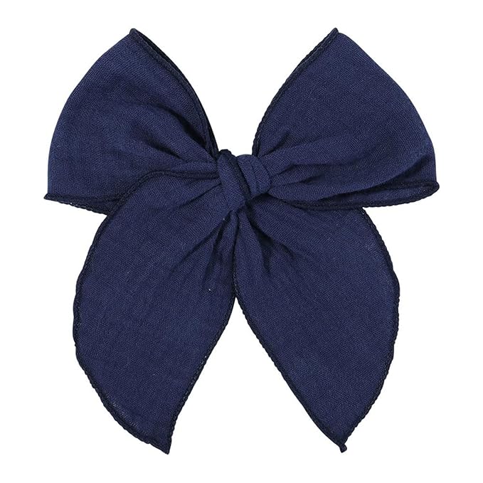 5.5 Inch Navy Blue Fable Hair Bow: Handmade Linen Cotton Hair Clip for Girls - 1 PCS