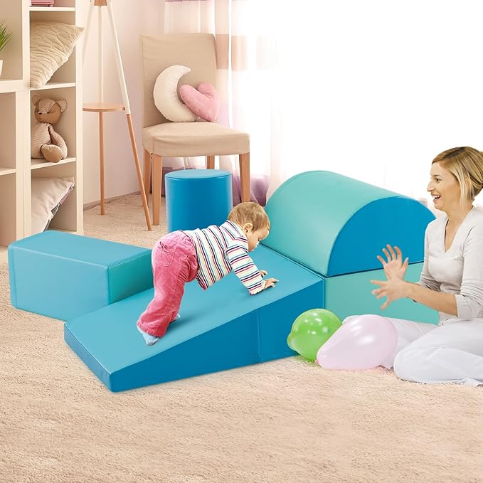 Costzon 5 Pieces Climbing Toys for Toddlers, Soft Foam Block Play Structures Infants Climbers for Child Development, Waterproof Kids Climbing Toys Indoor for Preschool Baby