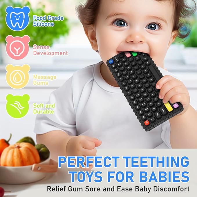 VoMii Teething Toy for Baby 3 6 12 18 Months, Realistic Mobile Phone Baby Teether Toy, Baby's Chew Toys, Food Grade Silicone Teething Toys for Infants, BPA Free, for Babies Gum Relief