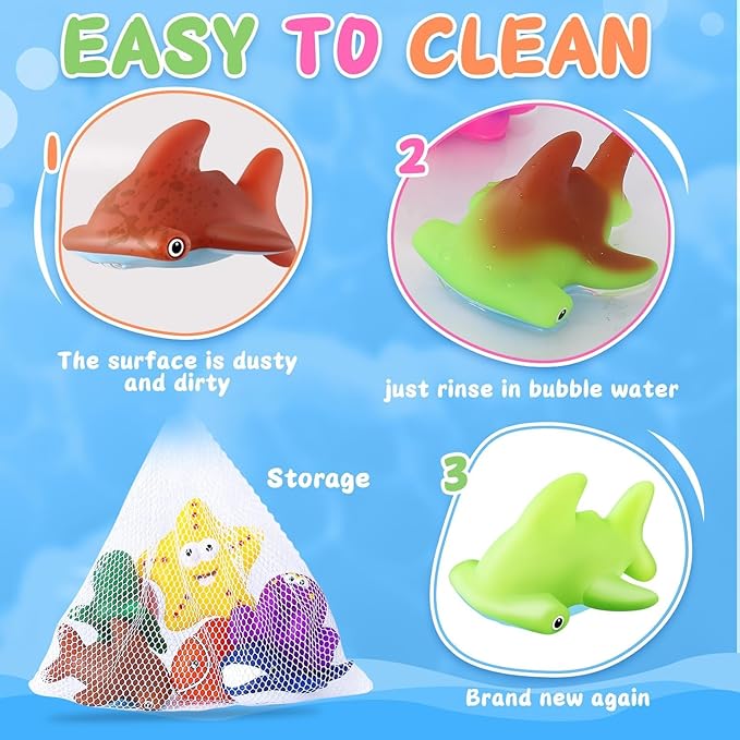 Toddler Easter Egg Fillers Color Changing No Hole Bath Toys for Kids Ages 1-3 4-8, Toddler Bath Toys Sea Creatures Easter Basket Stuffers Pool Bathtub Beach Water Toys Sea Animal with Drying Bag
