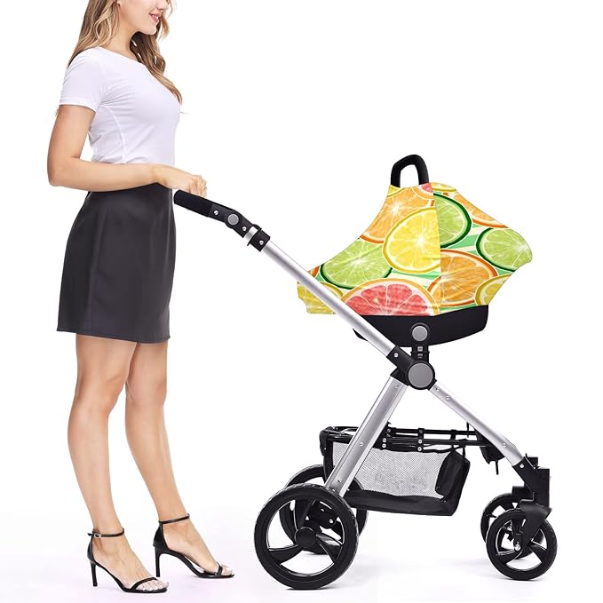 Baby Car Seat Stroller Covers Citrus Lemon Orange Slices Fruit Nursing Cover Breastfeeding Scarf Soft Breathable Stretchy Infant Car Canopy Coverage Carseat Cover for Boys and Girls Multi Use