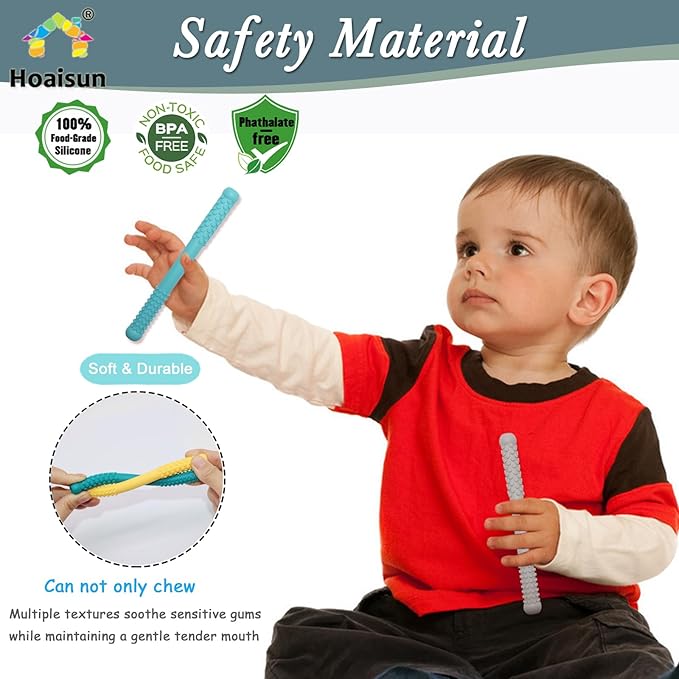 Hoaisun Teething Toys 3-6 Months 8 Pack, Silicone Teethers for Babies Nursing, Teething Tubes Sticks for Babies 6-12 12-18 Months, Autism Sensory Toys for Kids Chewing, Biting