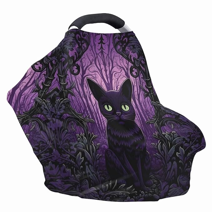 Upetstory Halloween Cat Car Seat Covers for Baby Nursing Cover Breastfeeding Scarf Shawl,Infant Carseat Canopy,Stretchy Soft Breathable Multi-use Cover Ups