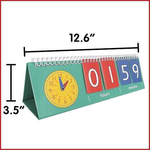 edxeducation Time Flip Chart | Teaching Clock for Kids | Learn to Tell Time with Analog and Digital Formats