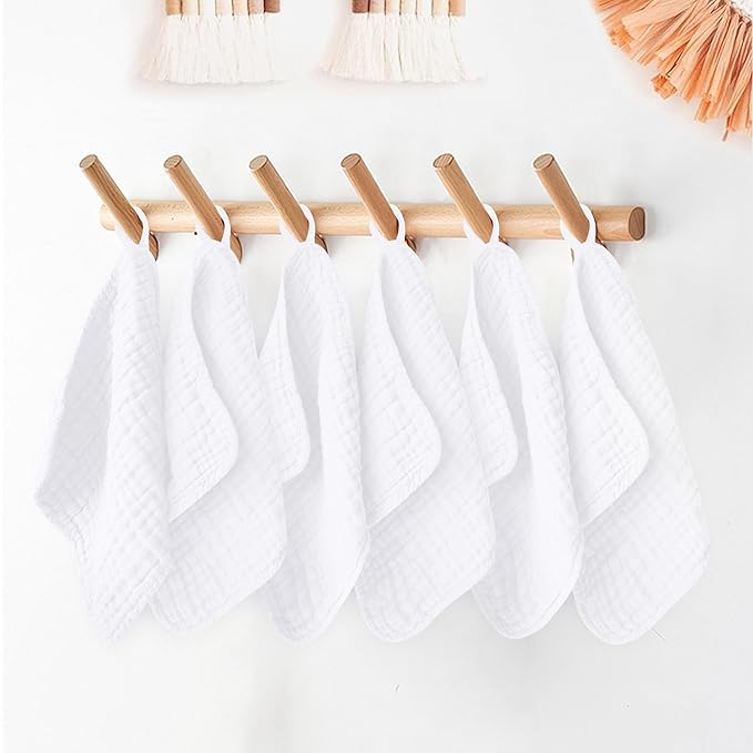 Ease Cubs 12 Pack Muslin Washcloths for Baby - 100% Cotton Baby Wash Cloths for or Baby Face Body Comfy and Soft for Newborn Infants Kids Girls and Boys - 12"x12" - White