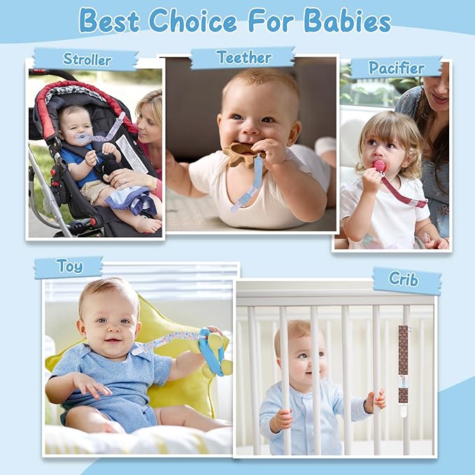 ALVABABY Pacifier Clips 8 Pack Pacifier Binky Paci Holder Leashes for Baby Teethers 8DP08
