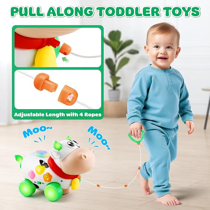 Baby Toys 6-12-18 Months, Musical Cow Toys for 1 Year Old Boy Girl, Crawling Walking Infant Toy 7 8 9 10 Month, Learning Toddler Toys with Music & Light, 1st Birthday Gifts Interactive STEM Toy