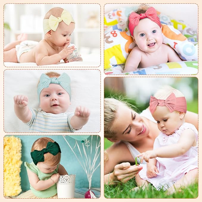 Janinka 32 Pcs Baby Nylon Headbands Hairbands with Bows Elastics Handmade Hair Accessories Stretchy Headband Jacquard Design for Newborn Infant Baby Toddlers Kids(Classic)
