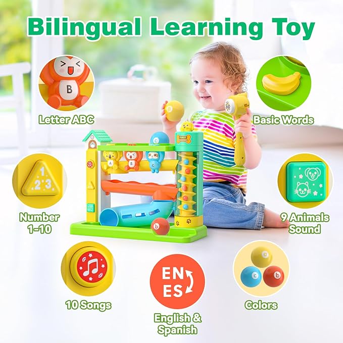 Musical Toys for 1 Year Old Boy, 1st First Birthday Boy Gifts, Bilingual Learning Toys with Music Light, Toddlers Toy 1-2 Yr, Gifts Presents for 1 + Year Old Boy Girl
