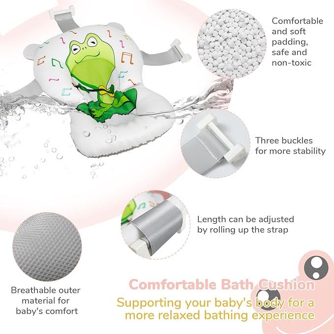 DEANIC Collapsible Baby Bathtub with Baby Washcloth, Portable Infant Bathtub with Soft Baby Bath Support Cushion for 0-3-6-12 Month Newborns, Foldable Baby Bath Tub for Indoor, Travel (Pink)