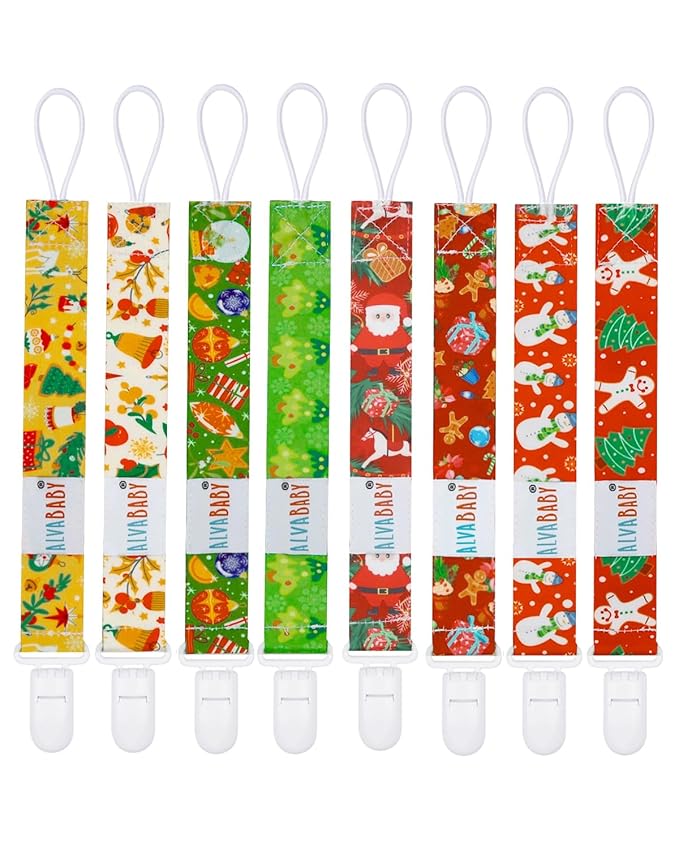 ALVABABY Christmas Paci Clips for Neutral 8 Pack Binky Paci Holder Leashes for Teethers 8DBP03A