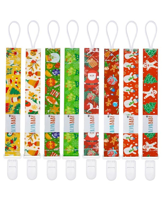ALVABABY Christmas Paci Clips for Neutral 8 Pack Binky Paci Holder Leashes for Teethers 8DBP03A