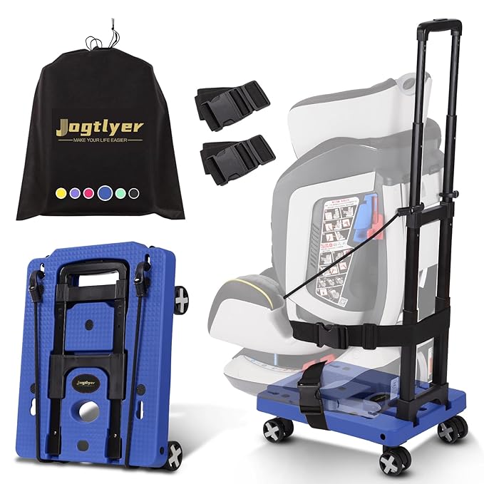 Blue Car Seat Dolly for Airport Folding Car Seat Travel Cart for Airplane - Car Seat Roller with Wheel Cart Carrier with Straps Foldable Luggage Trolley Folding Hand Truck Dolly for Moving