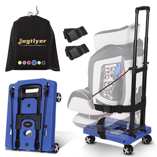 Blue Car Seat Dolly for Airport Folding Car Seat Travel Cart for Airplane - Car Seat Roller with Wheel Cart Carrier with Straps Foldable Luggage Trolley Folding Hand Truck Dolly for Moving