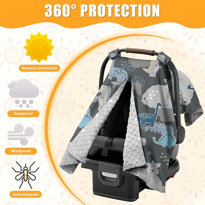 Carseat Covers Baby Boy, Car Seat Cover Baby, Dinosaur Minky Infant Car Seat Covers, Washable Breathable Stroller Cover Nursing Cover, Newborn Shower Gift, 30" x 40"