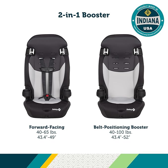 Safety 1st Grand 2‑in‑1 Booster Car Seat, Converts from High Back to Belt‑Positioning Booster, Seat for Kids 40–65 Pounds and Belt‑Positioning 40–100 Pounds, High Street