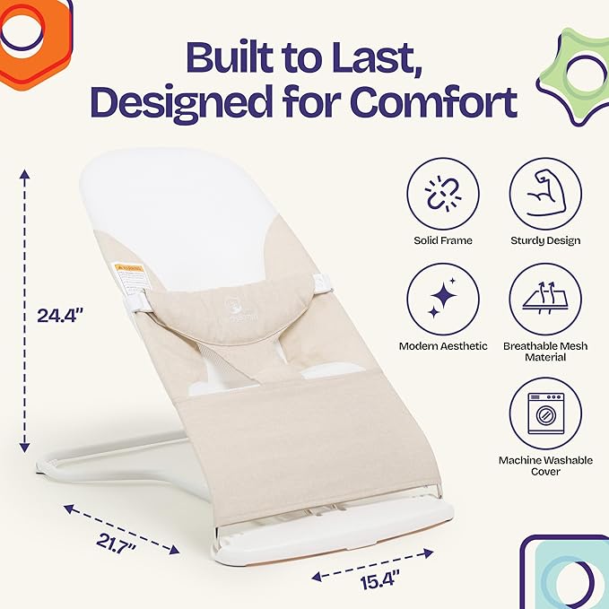 ComfyBumpy Ergonomic Baby Bouncer Seat - Safe, Portable Bouncing Chair with Adjustable Height Positions - Infant Bouncy Seat Perfect for Newborn Babies (Oatmeal)