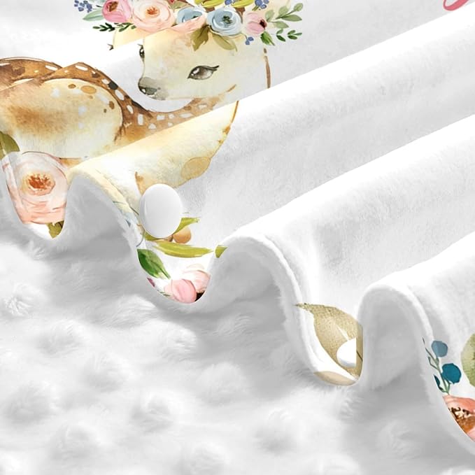 Personalized Baby Car Seat Canopy for Babies, Custom Name Car Seat Covers for Baby Girl, Floral Deer Opening Minky Nursing Breastfeeding Cover for Infant, Carseat Canopies for Newborn