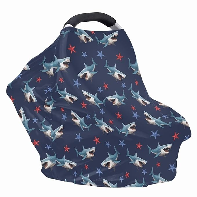 AFPANQZ Shark Design Baby Car Seat Cover Canopy and Nursing Cover Infant Car Canopy Spring Autumn Winter Snug Warm Breathable Windproof Open Peep Top Universal Fit