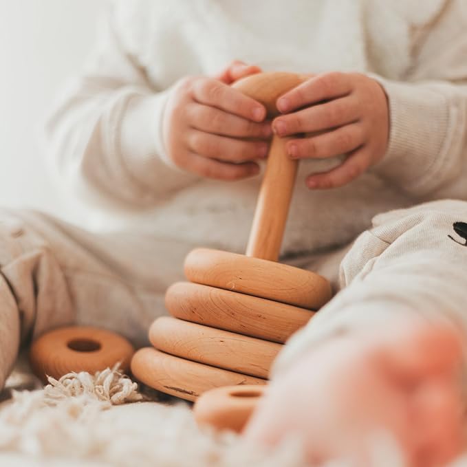 BUSY PUZZLE Ring Wooden Stacking Toy Montessori Wooden Pyramid Gifts for Toddlers Natural Baby Toy Pyramid Handcrafted Toy for 1 Year Old