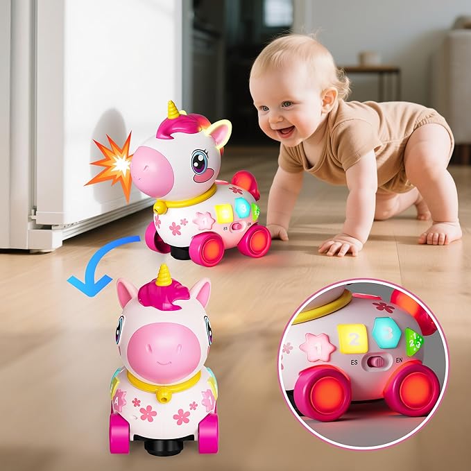 Unicorn Toys for 1 Year Old Girl Gifts, Baby Musical Learning Toys 6-9-12-18 Months, Bilingual Educational Toys with Light, Christmas Birthday Gifts for Girl & Boys ﻿