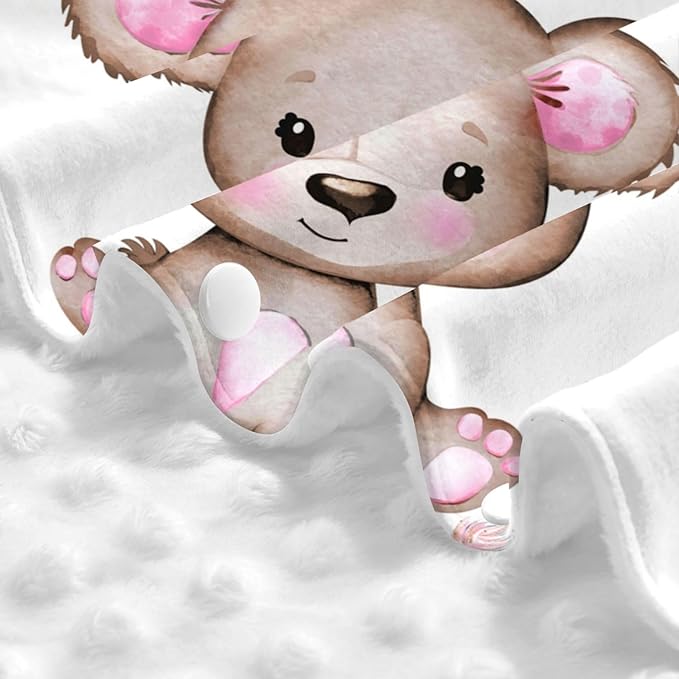 Personalized Baby Car Seat Canopy for Babies, Custom Name Car Seat Covers for Baby Girl, Cute Little Bear Opening Minky Nursing Breastfeeding Cover for Infant, Carseat Canopies for Newborn
