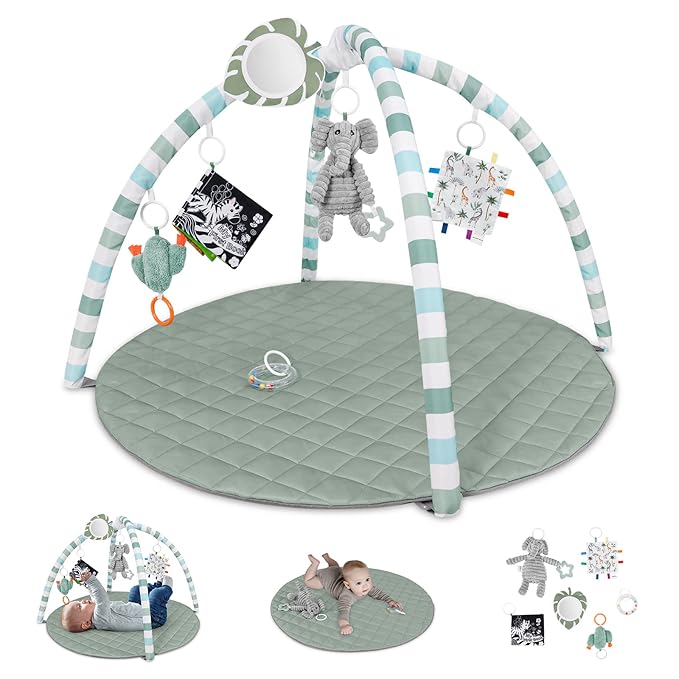 Baby Play Gym Mat,Sage Green + Baby Play Gym, Leaf Shaped