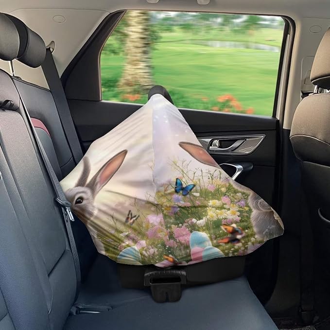 Wanyint Easter Rabbit Eggs Garden Stretchy Nursing Scarf Car Seat Canopy Baby Car Seat Cover, Baby Breastfeeding Stroller High Chair Shopping Cart Cover for Boys Girls