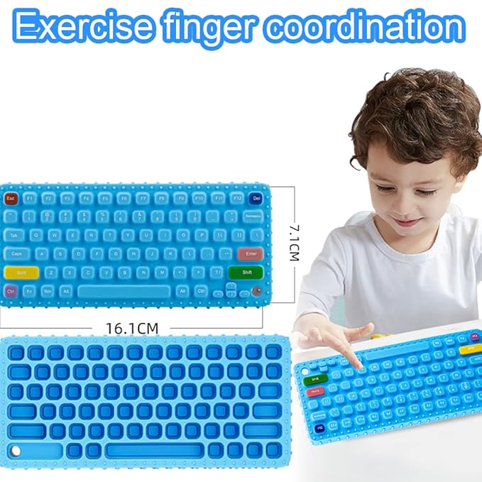 Keyboard Shape Teething Toys，Silicone Baby Teether Toys with Pacifier Clip for Babies 0-3 Months 3-6 Months,Baby Chew Toys Sensory Toys for Babies 6-36 Months(Gray) (Blue) (Blue)